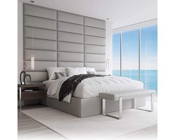 Gewatteerd hoofdbord voor bed VÄNT - Decoratieve wandpanelen - Set van 4 geluidsabsorberende wandpanelen - 6 afwerkingen en 30 designerkleuren wall panels - Vintage leer - Lichtgrijs