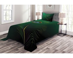 Gewatteerde Bedsprei - Dekbedovertrek Set - Slaapkamer Decoratie - Digitale Print - 170 x 220 cm - Groen Blauw