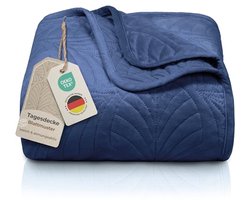 Gewatteerde bladmotief sprei 170x210 cm - Zachte beddeken met elegant design voor bed en bank - Blauw