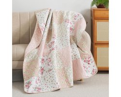 Gewatteerde Deken - Patchwork Plaid - Decoratie en Warmte - 100% Katoen - 127 x 152 cm - Blozen Roze