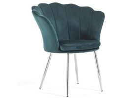 Gewatteerde fauteuil met schelp-rugleuning van fluweel en verchroomde poten, ideale stoel voor woonkamer, slaapkamer of eetkamer