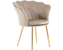Gewatteerde fauteuil - Schelpstoel fluweel - Ontspannen zitten - Verchroomde poten - 68 x 74 x 84 cm - Beige