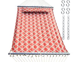 Gewatteerde Hangmat - Tweepersoons Hangmat - Buiten Ontspannen - Inclusief Kussen Kettingen - 3.7 Meter Lang - Sienna Taupe