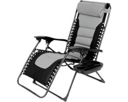 Gewatteerde Zero Gravity Lounge Chair - Tuinstoel - Ligbed - Voor Terras & Tuin - Opvouwbare Fauteuil met Verstelbare Hoofdsteun, Bekerhouder en Ondersteuning tot 160 kg - 1 stuk - Zwart