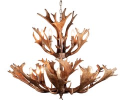 Geweilamp Eland Kroonluchter - Landelijke geweikroonluchter 100x70cm bruin - 12 lichtpunten