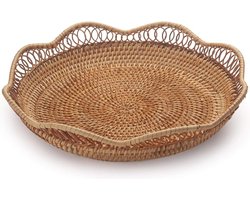 Geweven Fruitmand van Rotan - Rieten Broodlade - Ronde Mand voor Voedsel Serveren - Natuurlijk (30cm D x 9cm H)