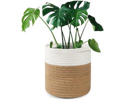 Geweven katoenen bloempot met voering voor kamerplanten en woondecoratie 20 x 20 cm