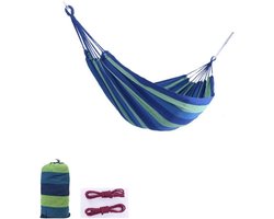Geweven katoenen hangmat 2-persoons draagbare campinghangmat - lichtgewicht met draagtas - voor terras balkon tuin camping - blauw - 250 x 80 cm hangmat 2 person