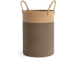 Geweven katoenen jute wasmand met handgrepen, grote opbergmand voor speelgoed in de kinderkamer, dekens in de woonkamer, D 35 x H 50 cm, zwart