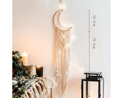 Geweven macramé wanddecoratie met maan en dromenvanger - Boho chic bohemian woondecoratie, wandkunst, mooie decoratie voor appartement, studentenkamer of deur (maan)