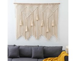 Geweven macramé wandtapijt gordijn - raam decor - boho wanddecoratie - met kwast - woonkamer en slaapkamer - bruiloft achtergrond - 120 x 100 cm