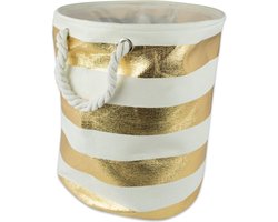 Geweven Papier Opvouwbare Wasmand 20x15x15 - Ronde Gouden Streep - Opbergmand