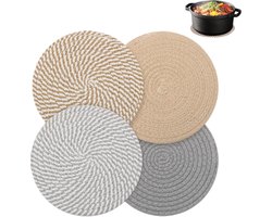 Geweven placemats - Eettafelpannenlappen - Ronde placemats - Pannenlappen voor bestek, potten en pannen - 4 stuks - Tafeldecoratieve borden - Diameter 18 cm