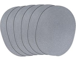 Geweven Placemats - Tafelmatten Katoen - Eettafel Beschermen - Hittebestendig Handgemaakt - Set van 6 - Lichtgrijs