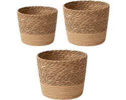 Geweven Plantenbak Set - Zeegras Potten - Planten Decoreren - Ingebouwde Waterdichte Laag - 3 Maten - Natuurlijk