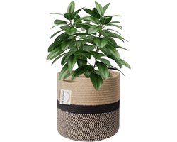 Geweven Plantenmand - decoratief en praktisch - 1 stuk - katoen en jute - 7 inch