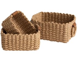 Geweven rieten opbergmanden - papieren touw opbergdozen - La Jolíe Muse bak organizer - verdeler voor kasten lade kast plank dressoir - set van 3 (woestijn)