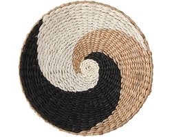 Geweven Wanddecoratie - Rieten Wandhanger - Boho Interieur - Handgeweven Natuurlijk Materiaal - 42 x 42 x 8 cm
