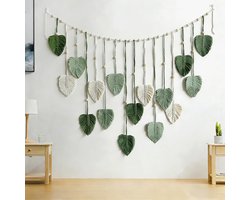 Geweven Wandkleed — 120 x 75 cm Groot Wanddecoratie in Bohemian-stijl | Stijlvolle Wandkunst voor Thuis — Handgeweven Wandkleed "Groen Blad & Veer", Ideaal voor Accentmuren in de Slaapkamer, het Appartement en de Woonkamer (Groen)