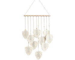 Geweven wandtapijt - Bohemian-stijl – Wanddecoratie voor in huis – Modern en stijlvol bladerdesign – Hangend ornament – ​​Geschikt voor woonkamer, slaapkamer, appartement, kinderkamer en accentmuren in boerderijstijl – Wit