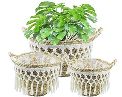Geweven Zeegras Mand - 3 Stuks Natuurlijke Bloemenmand voor Binnen en Buiten - Decoratieve Bloempot voor Tuin en Wand