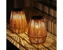 Geweven zonne-energie Lampen - Set van 2 - Hand geweven - Buiten - Waterdicht - Solar - Tuin - LED - Hanglamp - Boom Lamp