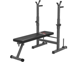 Gewichtbank met Halterrek - Fitness Halterbank - Fitnessbank - Bench Press Bank - Trainingsbank - in 8 standen Verstelbaar - Bankdrukbank - Fitness Bank - Inklapbaar - Workout - Krachttraining - Zwart/Grijs