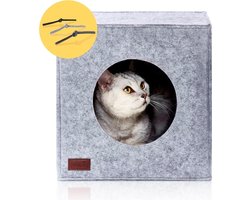 Gezellig kattenhuis in grijs - Voor bijv. IKEA Kallax & Expedit Planken - Kattenbed met kussen - Geschikt voor binnenkatten kattenren