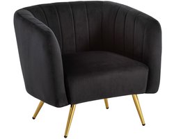Gezellige lounge stoel - moderne fauteuil - fluwelen stoel - zacht comfort - 85 cm x 72 cm x 60 cm - zwart en goudontwerp