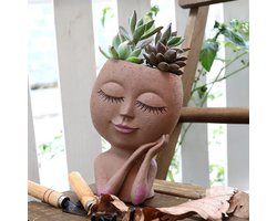 Gezicht hoofd bloempot voor vetplanten - Afvoergat - Tuindecoratie cadeau - Binnen en buiten - Bruin