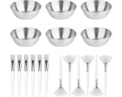 Gezichtsverzorgingsproducten Set voor Schoonheidsspecialisten - Boordevol 18 Delige Kommen en Kwasten - Voor Thuisgebruik en Schoonheidssalons - Zilverkleurig