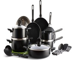 Gezonde Keramische Antiaanbak Keukenapparatuur Pannenset, 20-delig PFAS-vrij, Inductie, Vaatwasserbestendig, Ovenbestendig, Zwart