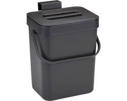 Gft afvalbakje voor aanrecht of aan keuken kastje - 5L - antraciet - afsluitbaar - 24 x 19 x 14 cm- compostbakje met ophang beugel