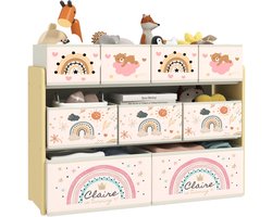G&G speelgoedkast - Opbergkast - Opbergrek - Speelgoedkist - Speelgoed organizer - Kinderen - 9 Stoffen manden - Wit - Grenen