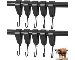 GGXZHT 10 stuks S-haken met zwarte leren lus - kledinghaken om op te hangen van echt leer en roestvrij staal - slagershaken voor kledingrekken, kledingkasten, badkamers en camping.