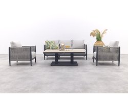 GI Diamo/Cyprus verstelbare stoel/bank lounge-diningset (4-delig) - Carbon Black/Zand