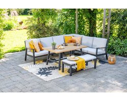 GI Elati lounge-diningset aluminium (6-delig) - Carbon Black/Zand