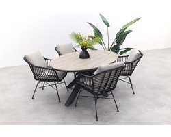 GI Margriet zwart/zand / Edison 180 x 115 cm. tafel - ovale tuinset