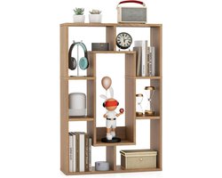 GIANTEX Boekenkast, 7 kubussen, geometrische boekenkast met anti-slip voetjes en 2 kantelbeveiligingen, modern, compact vloerrek voor woonkamer, slaapkamer, werkkamer (natuur)