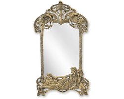 Gietijzeren Art Nouveau wandspiegel – decoratieve vintage spiegel in sierlijk frame – zware wanddecoratie voor hal, woonkamer of slaapkamer