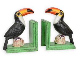 Gietijzeren boekensteunen - Toekan - multicolor - 14,9 cm hoog