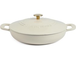 Gietijzeren Braadpan - Dutch Oven Braiser - Langzaam Garen - Geëmailleerde Afwerking - 3.5 Kwarts - Linnen met Gouden Knop