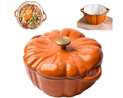 Gietijzeren Braadpan - Stoofpot Pompoen - Feestelijke Maaltijden - Pompoenvormig Design - 1.5L - Oranje