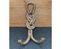 Gietijzeren kapstokhaak geknoopt touw met 2 haken licht bruin