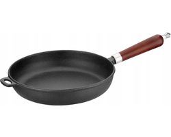 Gietijzeren Koekenpan - ø 28 x 6,5 cm - Geschikt Voor Inductie - Houten Handvat