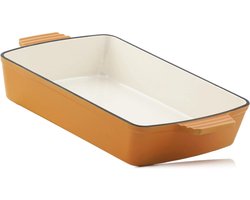 Gietijzeren ovenschaal vierkant 38 liter - Geëmailleerd gietijzer - Hoge lasagnevorm - Ovenvormen - Gebakken bakvorm - Ovenvorm - Braadvorm - Braadpan - Ovenschaal rechthoekige - Sunny Orange