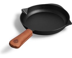 Gietijzeren pan Ø30 cm, braadpan, pre-seasoned, incl. beschermgreep van leer - voor gasgrill, oven en alle warmtebronnen incl. inductie
