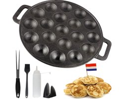Gietijzeren Poffertjespan 24 cm SET - Poffertjes Maker - Inductie Poffertjespan - inclusief gratis e-book Poffertjes pan