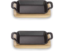 Gietijzeren Serveerschalenset met Houten Plank voor Oven en BBQ