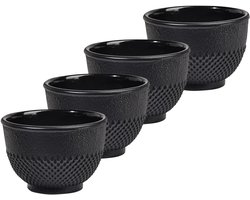 Gietijzeren theekopjes 150 ml. - 4 stuks - Geëmailleerde theekopjes in Japanse stijl - Kopjes - Zwart